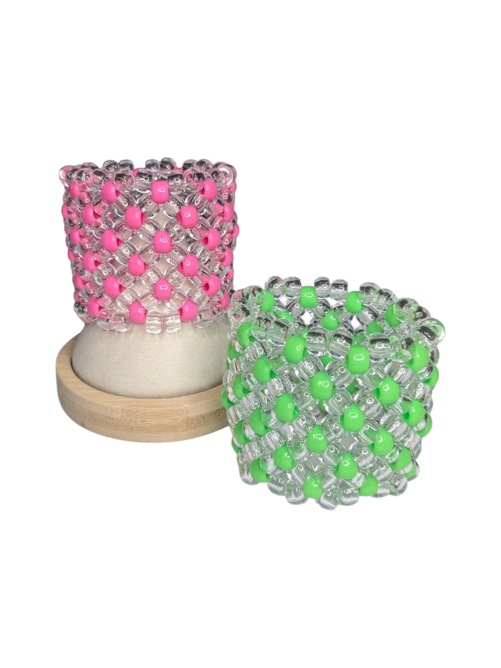 Kandi Cuff Bracelet Set - Neon Pink & Green X-Base Stacker